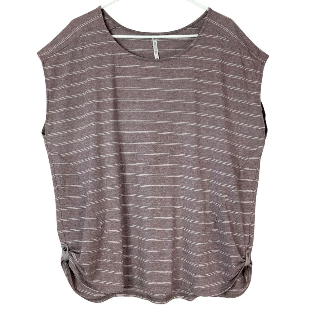 KUHL Striped Short Sleeve Top Scoop Neck Button Hem Heathered Purple Size 2X